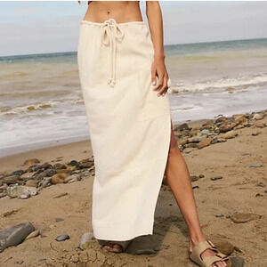 Free People Cream Wrap Maxi Skirt with Tie Front